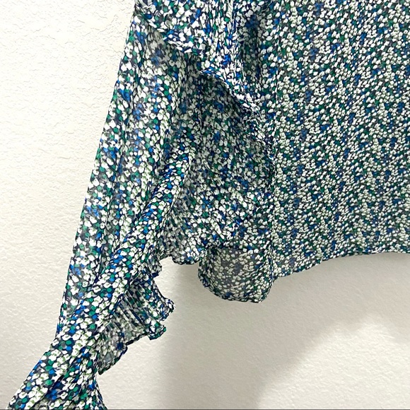 ANTHROPOLOGIE Sunday in Brooklyn Forget-Me-Not Sheer Printed Ruffle Top- Medium - Picture 10 of 16